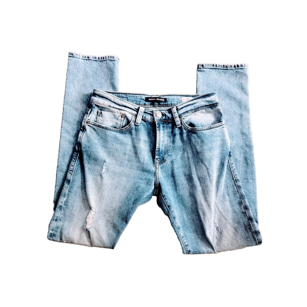 Mavi Jeans Mens 31x33 Jake Stretch Slim Leg Light Wash Distressed Blue Mid Rise